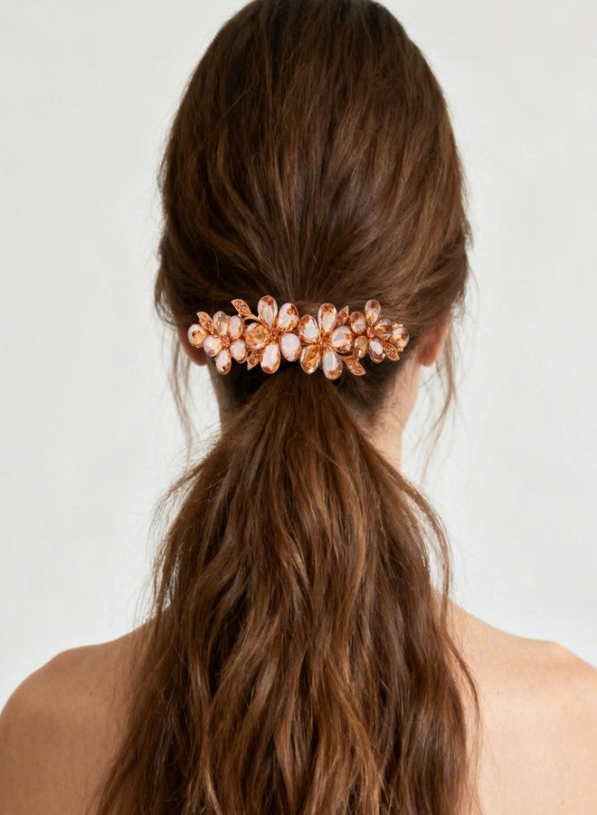 HLTOO 2PCS Rhinestone Hair Clips, Flower and Butterfly Bridal Hair Accessories, Sparkly Hair Barrettes for Wedding Women and Girls Long Hair, Champagne and Pink Color - Image 5